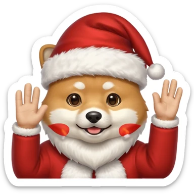 shiba inu wearing santa hat with grey beard like santa waving hi sticker