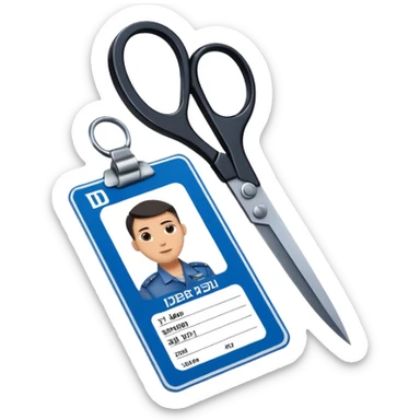 black Scissors cutting an idf soldier ID card in 2 parts .hyper realistic sticker