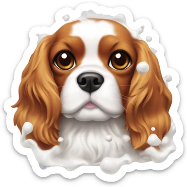 Cavalier king charles spaniel with bath foam on top of his head sticker