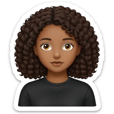 girl with brown skin, dark curly brown hair shoulder length and plain black crewneck t-shirt sticker