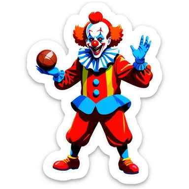 Clown skilling up defenders with a football sticker