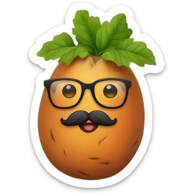a sweet potato with glasses and a beard sticker