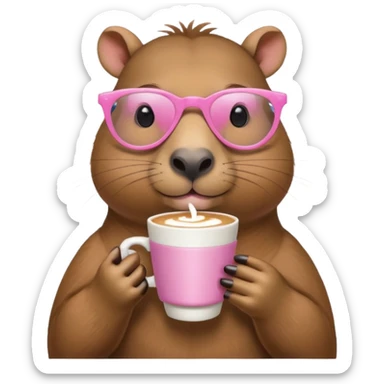 Capibara con una taza de café con leche y el capibara con antiojos rosas sticker