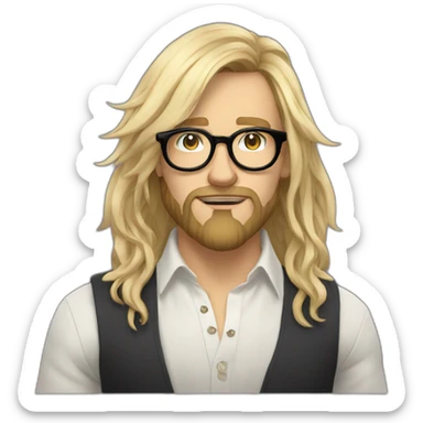 Non binary Big lebowsky blond round glasses chaotic beard long hair drink rhum sticker