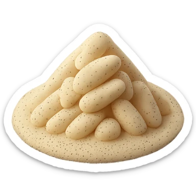 Increase the number and visibility of dark vanilla specks throughout the vanilla sugar mound. Make the specks more prominent and clearly scattered across the surface, while keeping the sugar fine, dry, and soft. Maintain the 3D-rendered, clean, minimal Apple emoji style with transparent background and emoji scale. The style is Apple emoji style with a 3D-rendered clean minimal look. sticker