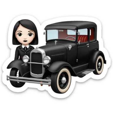zombie gothic Wednesday Addams.creepy, 1929 ford pickup, hot rod.  sticker
