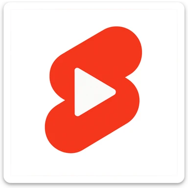 Modern minimalist logo inspired by YouTube Shorts but clearly distinct. Abstract red and white shapes on a white background. No text. Design a dynamic, playful symbol using rounded geometric forms, slightly resembling a play button or a film strip, but reimagined with a unique twist. Must look tech-oriented, simple, and brandable sticker