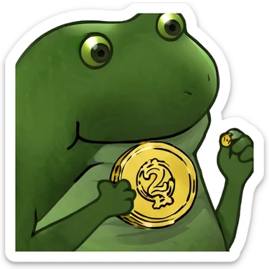 bufo frog (pepe) holding a gold coin sticker