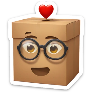 smart box with glasses above a big red heart sticker