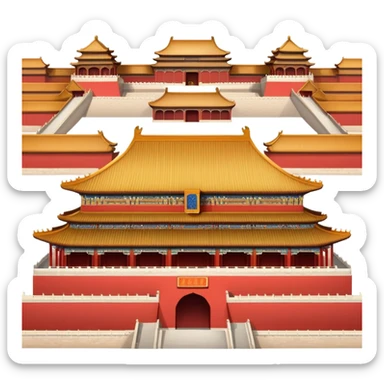 Forbidden City palace in Beijing, traditional Chinese imperial architecture, red walls and gold roof, emoji style sticker