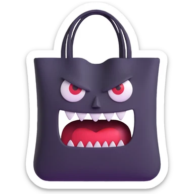 terrifying bag with monstrous face and creepy expression sticker