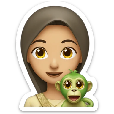 Arab girl with a green monkey sticker
