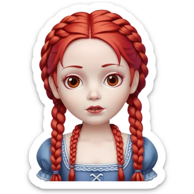 Scary doll with red hair in braids sticker