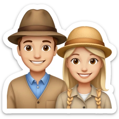 two people with different hats, smiling sticker