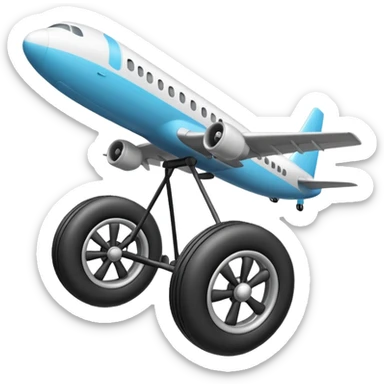 Emoji-style airplane landing gear with a single inflated, puffy wheel and a strut, cartoon-like, 3D, soft rounded shapes, clean lines, isolated on white background, minimal shading, emoji aesthetic sticker
