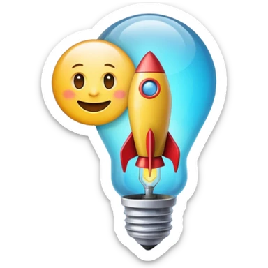 An emoji representing entrepreneurship, featuring a dynamic rocket angled upward for ambition and growth, alongside a glowing lightbulb symbolizing creativity and innovation. Sleek, modern, and vibrant to capture the essence of visionary thinking. sticker
