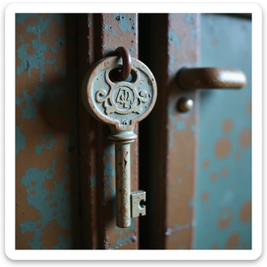 90s grunge style key, worn metal, vintage details, retro atmosphere, isolated white background, hyperrealistic, 4K sticker