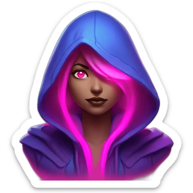Riot Games Valorant neon pink eyes glowing bright red Video game woman blue eyes purple hooded assassin themed character shrouded wraith sticker