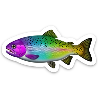 rainbow trout fish bright saturated purple blue green yellow white with scales and black speckles sticker