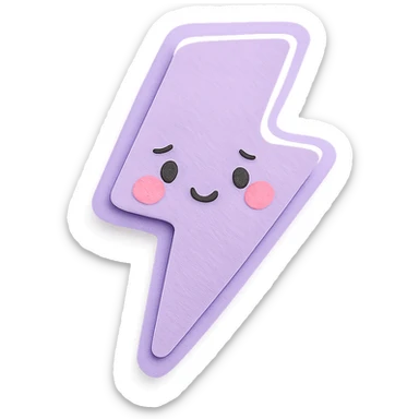 soft pastel lavender lightning bolt with soft glow and shy face, no arms or legs, full body, kawaii style, soft pastel colors sticker