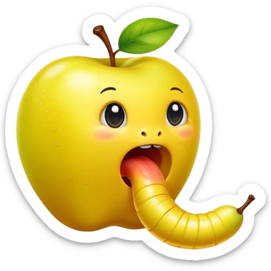 Yellow Apple with worm  sticker