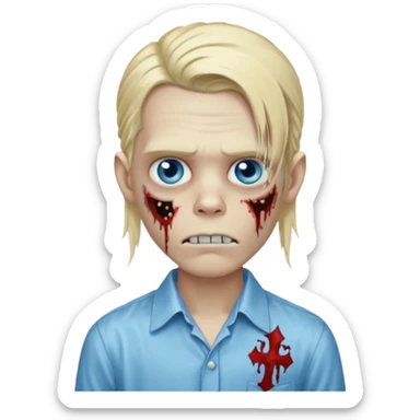 zombie boy with long blond hair blue eyes, designer shirt and hair pins sticker