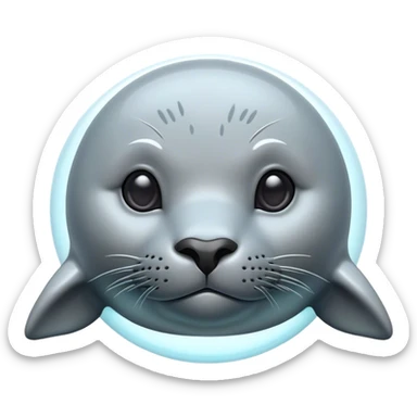 Cinematic Noble Seal Portrait Emoji, Poised and streamlined, with a sleek, smooth body of glossy, muted hues and expressive, dark eyes complemented by a rounded, agile head, Simplified yet sharp and sophisticated features, highly detailed, glowing with a soft, maritime luminescence, high shine, intelligent and graceful, stylized with an air of coastal authority, focused and alert, soft glowing outline, capturing the essence of a watchful marine guardian that appears ready to glide out of the screen with effortless authority! sticker