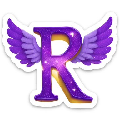 Sparkling Purple letter R with wings & halo sticker