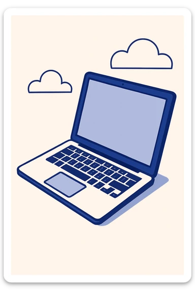 a MacBook laptop, open, viewed from an angle, clean modern style sticker