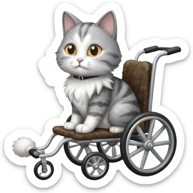 grey and white disabled cat in cat wheelchair sticker