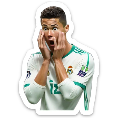 Ronaldo shocked with is two hand on his face sticker