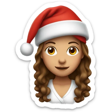 A girl with brown hair in a Santa Claus hat sticker