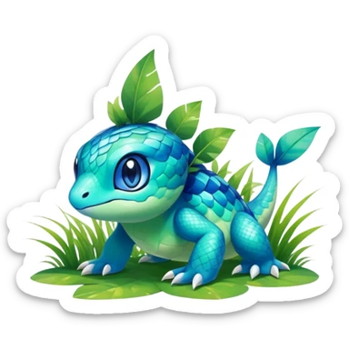 Elemental grass-type-water-type magical colorful exotic animesque Pokémon-Fakémon-animal-creature sticker