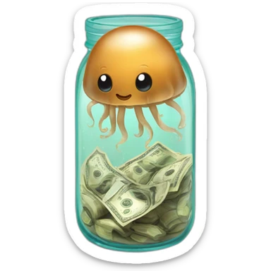 Baby brown jellyfish in a jar of money sticker