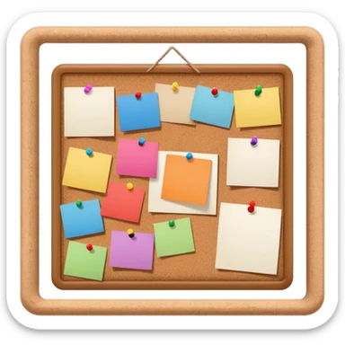 board with pinned photos and notes sticker