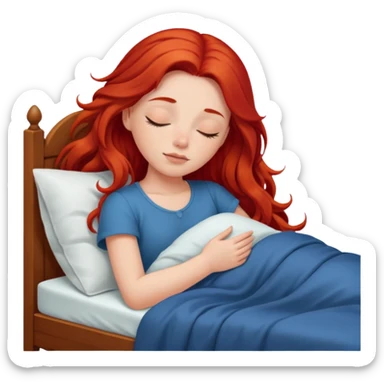 Red long hair girl sleeping in bed alone sticker