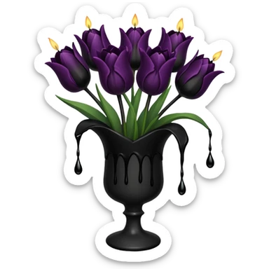 goth tulip bouquet with black tulips and dripping wax from candle sticker