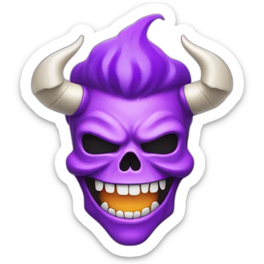 purple flaming skull face grinning angry moustache horns monster sticker