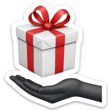 one hand holding out a wrapped gift, simple, clear, no text sticker