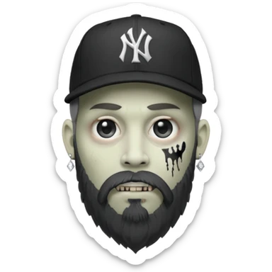 Hazme un zombie con barba en la barbilla el emoji que esté en blanco y negro osea la foto que tenga aretes pequeños una gorra volteada de los new York yankee y una cadena de diamantes que diga W sticker