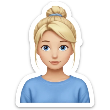 Blonde Women with Bun, Casual Girl – messy blonde bun, soft sweater, relaxed friendly face. sticker