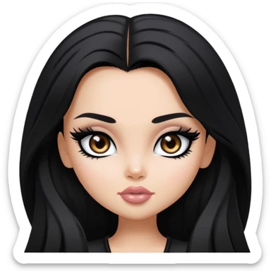 pretty bratz baddie, jet-black long hair, black eyeliner, medium white skin, dark brown eyes sticker
