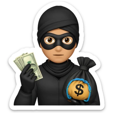 a robber with a money bag sticker