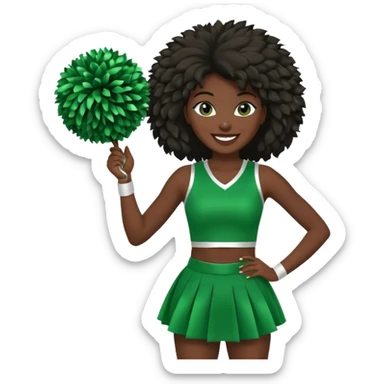 football cheerleader, holding a cheering pom, green dress and black skin sticker