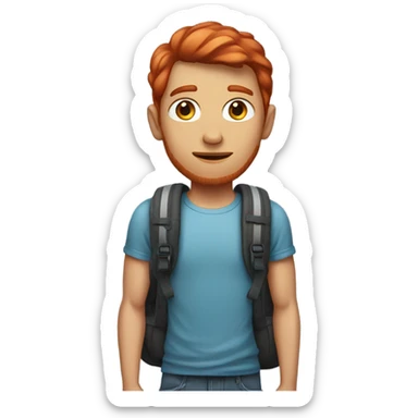 Red headed skinny man carrying backpack sticker