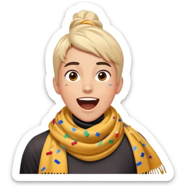 person with a sports scarf, excited expression, confetti in the air sticker