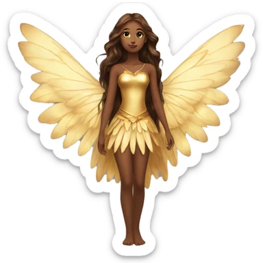 big wings, Beautiful, fairy, gold, brown, long hair sticker