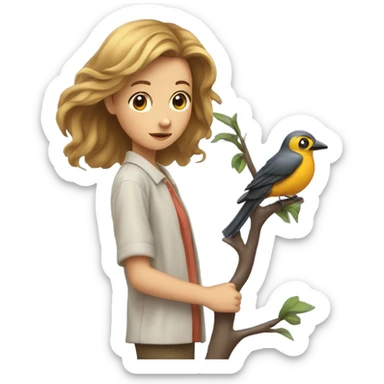 Girl watching a bird  sticker