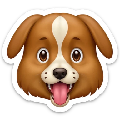 the dog sits at full height with a frightened face sticker