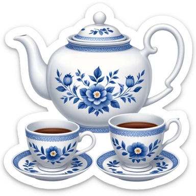teapot and teacups on a table sticker